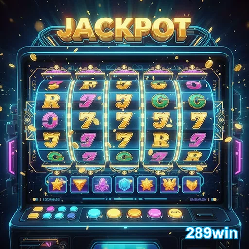 Imagem de uma máquina de slots com o logo do 289win, site de jogos de azar online, apresentada na página.